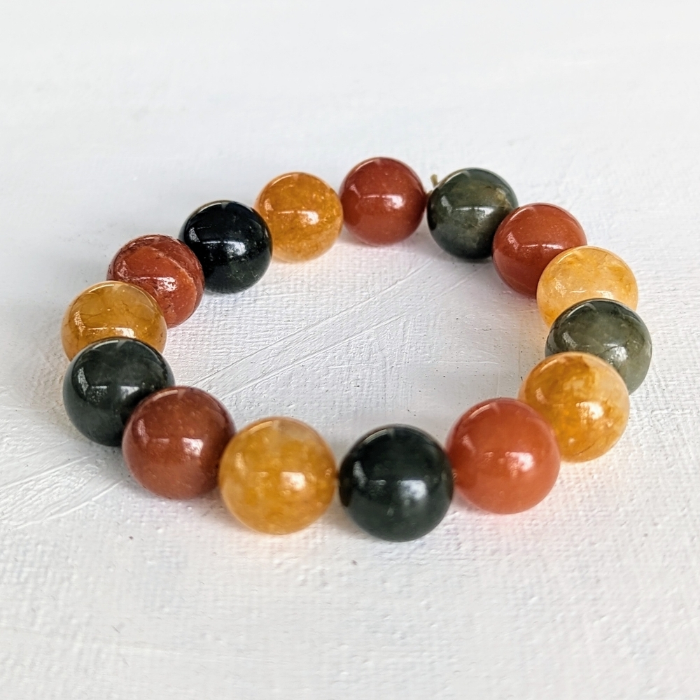 Carnelian Green Yellow Agate Bead Bracelet